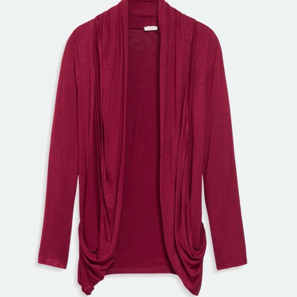 Pixley Open-Front Draped Red Long Sleeve Cardigan